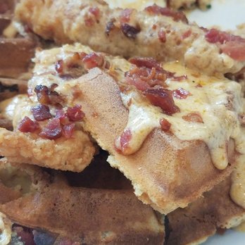 Turning Point - Chicken and waffles with chorizo gravy and bacon - American Near Me - Warrington, Pennsylvania Turning Point - Chicken and waffles with chorizo gravy and bacon - American Near Me - Warrington, Pennsylvania