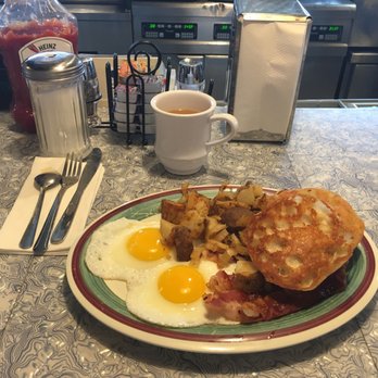 Skooters Restaurant - Bacon and eggs with home fries and an English with a nice cuppa joe. - Burgers Near Me - Windsor Locks, Connecticut Skooters Restaurant - Bacon and eggs with home fries and an English with a nice cuppa joe. - Burgers Near Me - Windsor Locks, Connecticut
