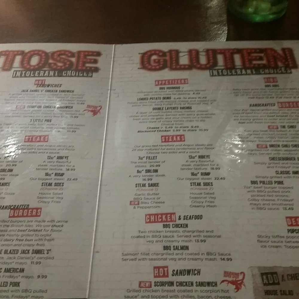 TGI Friday's - They actually have lactose-free and gluten-free menus! - New American Near Me - Brighton, BNH