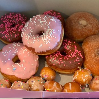 Dough Joy - Mixed box of goodness strawberry milkshake, chocolate, holes and churro!! - Vegan Near Me - Seattle, Washington Dough Joy - Mixed box of goodness strawberry milkshake, chocolate, holes and churro!! - Vegan Near Me - Seattle, Washington