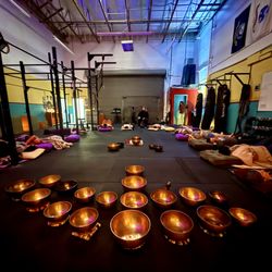 Singing Bowl Healing - Sound Healing Meditation for a group of 15 at a gym and fitness studio. Cotati California