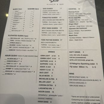 Shio Ramen & Bar - Menu 12/17 - Ramen Near Me - Phoenix, Arizona