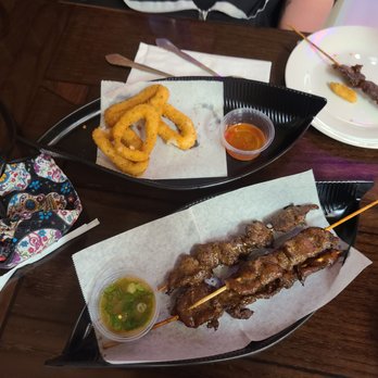Lao Kitchen - Fried Calamari, and Moo Ping (pork skewers). The Moo Ping was amazing! - Laotian Near Me - Las Vegas, Nevada Lao Kitchen - Fried Calamari, and Moo Ping (pork skewers). The Moo Ping was amazing! - Laotian Near Me - Las Vegas, Nevada