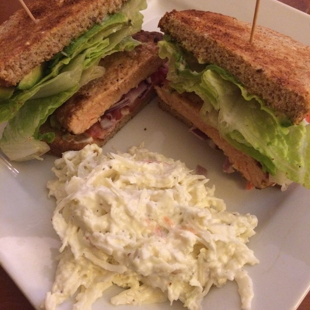 Anthony's Cheesecake - Salmon sandwich with coleslaw - American Near Me - Bloomfield, New Jersey Anthony's Cheesecake - Salmon sandwich with coleslaw - American Near Me - Bloomfield, New Jersey