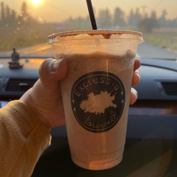 Express-o Yourself - Dark chocolate mocha frappe - Coffee & Tea Near Me - Enumclaw, Washington Express-o Yourself - Dark chocolate mocha frappe - Coffee & Tea Near Me - Enumclaw, Washington