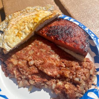 Seaview Pier - Fried bologna with egg and cheese sandwich and corned beef hash. - New American Near Me - North Topsail Beach, North Carolina Seaview Pier - Fried bologna with egg and cheese sandwich and corned beef hash. - New American Near Me - North Topsail Beach, North Carolina