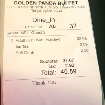 Golden Panda Buffet - Receipt - Chicken Wings Near Me - Atlanta, Georgia