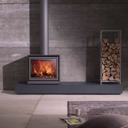 The Fireplace Stop - Stuv 1668 Cube Wood Stove w/ Podium and Wood Storage