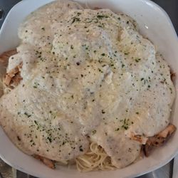 Joes Pizza & Pasta - Angel hair pasta with Alfredo and grilled chicken