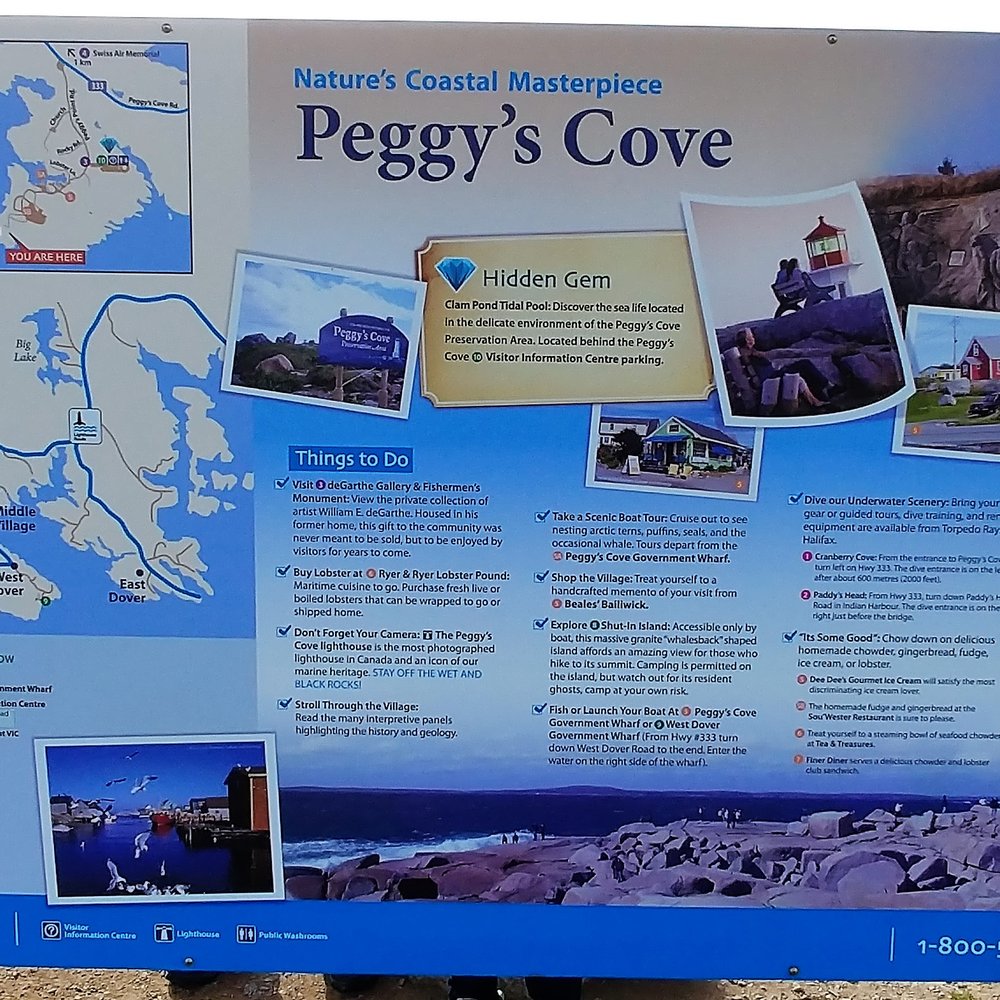 Peggy's Cove - This sign describes the many things you can do in Peggy's Cove. Photo taken October 26, 2017. - Landmarks & Historical Buildings Near Me - Halifax, Nova Scotia Peggy's Cove - This sign describes the many things you can do in Peggy's Cove. Photo taken October 26, 2017. - Landmarks & Historical Buildings Near Me - Halifax, Nova Scotia