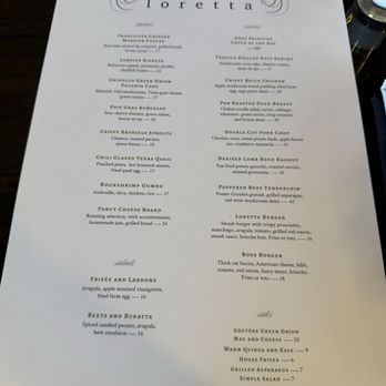 Bar Loretta - Menu January 2024 - New American Near Me - San Antonio, Texas