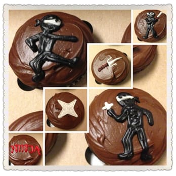 Sibby's Cupcakery - Close-up of ninja themed cupcakes for A's birthday. All Grandma's Chocolate Tea Cake. - Cupcakes Near Me - San Mateo, California