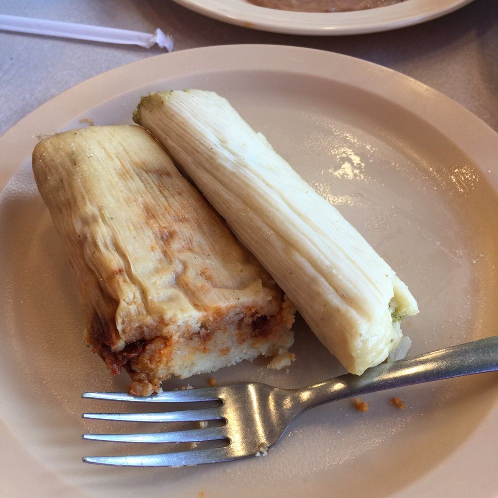 Tamales--one pork, and one chicken. Tamales--one pork, and one chicken.