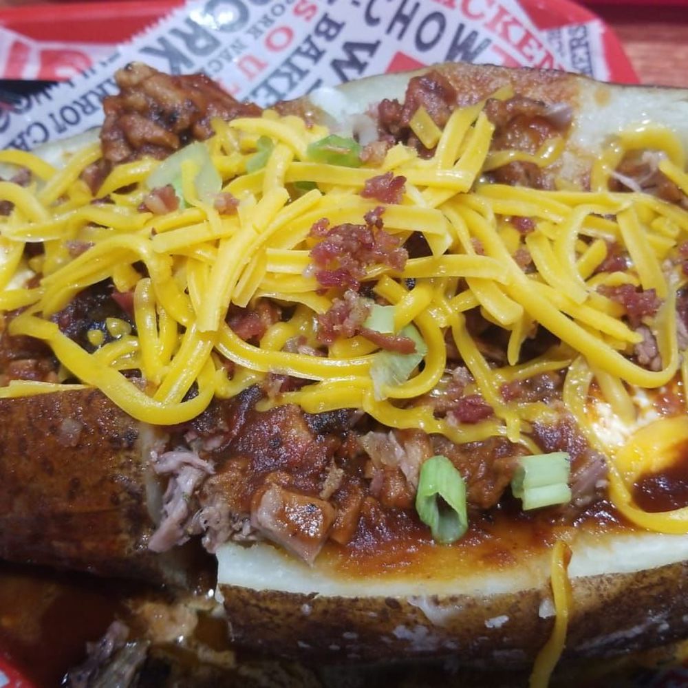 Full Moon Bar-B-Que - Brisket topped jacket potatoe - Barbeque Near Me - Montgomery, Alabama Full Moon Bar-B-Que - Brisket topped jacket potatoe - Barbeque Near Me - Montgomery, Alabama