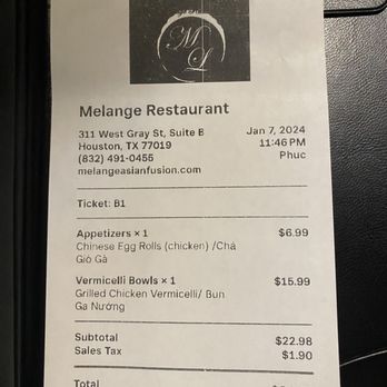 Me'lange - Market pricing - Vietnamese Near Me - Houston, Texas