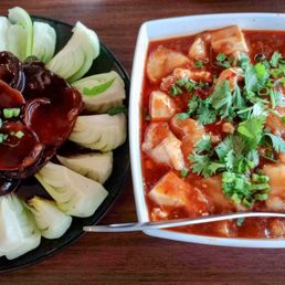 L: mushrooms, r: spicy fish & tofu