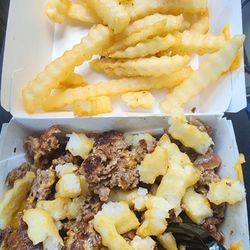 Culver's - I crushed the patties and mixed in crushed fries and added jalopenos to make a mash of sorts. It was so good. (See my other photo)