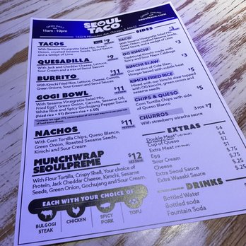Seoul Taco - Menu - prices on this are actually lower by $1 so guessing they raised their prices recently (eggs quickly approaching gold status) - Korean Near Me - Chicago, Illinois