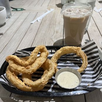 Little Joe’s Farmstead - Onion ring and iced vanilla latte - Burgers Near Me - Argyle, Texas Little Joe’s Farmstead - Onion ring and iced vanilla latte - Burgers Near Me - Argyle, Texas