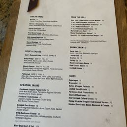 Dinner menu Dinner menu