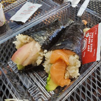 Dragon Kitchen Brown Rice Sushi - Salmon avocado hand roll & Hamachi (yellowtail) hand roll - Japanese Near Me - Hilo, Hawaii