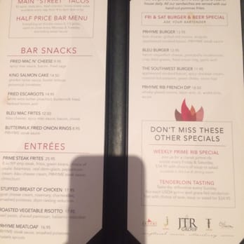 Prhyme - New bar menu as of 4/12/16 - Steakhouses Near Me - Tulsa, Oklahoma