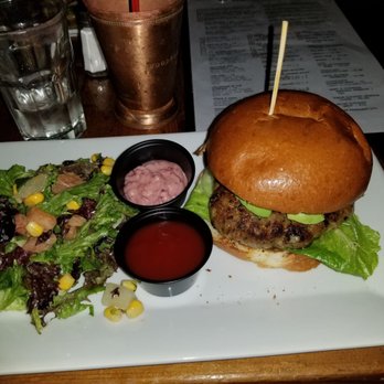 Corner Social - Turkey burger and side salad - New American Near Me - New York, New York Corner Social - Turkey burger and side salad - New American Near Me - New York, New York