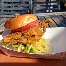 Softshell crab sandwich with papaya salad