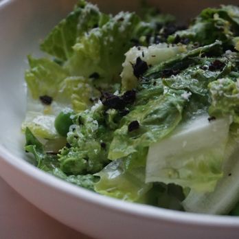 Pammy's - Seared Little Gem Lettuce - warm lettuce salad with fresh peas, pecorino, and puree - Italian Near Me - Cambridge, Massachusetts Pammy's - Seared Little Gem Lettuce - warm lettuce salad with fresh peas, pecorino, and puree - Italian Near Me - Cambridge, Massachusetts