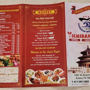 Yichiban Buffet - Menu Front - Buffets Near Me - Euless, Texas