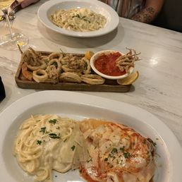 Chicken Parmigiana and Pasta Alfredo