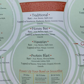 Pure Raw Juice - Açaí Bowl menu, taken 09/26/2019 - Juice Bars & Smoothies Near Me - Baltimore, Maryland