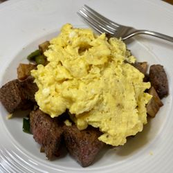 Steak a Egg Hash sirloin / eggs any way / peppers, onions, potatoes Bacon & Egg Breakfast