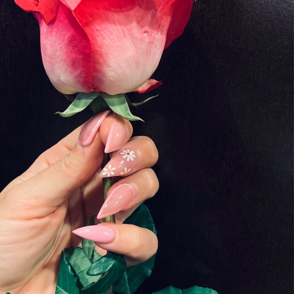 Happy Nails - "Bee" helped me choose these colors and free handed the floral design/ simple and so cute - Nail Salons Near Me - Lacey, Washington Happy Nails - "Bee" helped me choose these colors and free handed the floral design/ simple and so cute - Nail Salons Near Me - Lacey, Washington