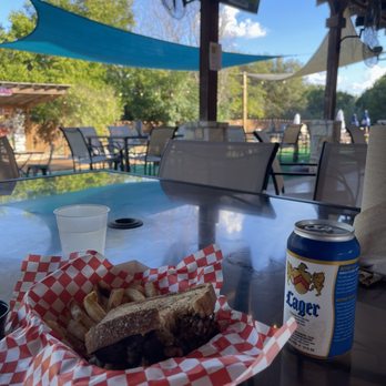 Lake Travis Biergarten - Patty melt and lora of seating for any size group. - Beer Gardens Near Me - Austin, Texas