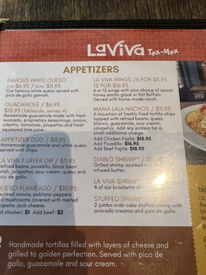Menu photo 1 La Viva Tex Mex Houston, TX