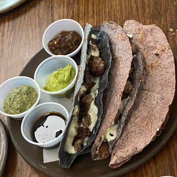 Tatemó - Quesadillas de ribeye, short rib & potatoes & poblano . Great salsas ! - Mexican Near Me - Houston, Texas Tatemó - Quesadillas de ribeye, short rib & potatoes & poblano . Great salsas ! - Mexican Near Me - Houston, Texas