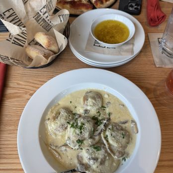 Evviva Trattoria - Deano's Mushroom Ravioli without Red Pepper $22.00, Bread & Garlic Dipping Oil, and Individual Pepperoni Pizza $16.00 - Italian Near Me - Concord, New Hampshire Evviva Trattoria - Deano's Mushroom Ravioli without Red Pepper $22.00, Bread & Garlic Dipping Oil, and Individual Pepperoni Pizza $16.00 - Italian Near Me - Concord, New Hampshire