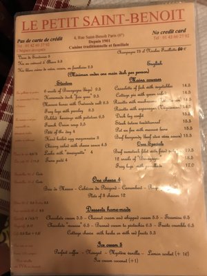 Menu photo 1 Le Petit Saint Benoit Paris, 75 Menu photo 1 Le Petit Saint Benoit Paris, 75