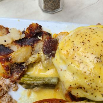 Tempo Cafe - Crab Benedict with added asparagus and hash browns - Coffee & Tea Near Me - Chicago, Illinois Tempo Cafe - Crab Benedict with added asparagus and hash browns - Coffee & Tea Near Me - Chicago, Illinois