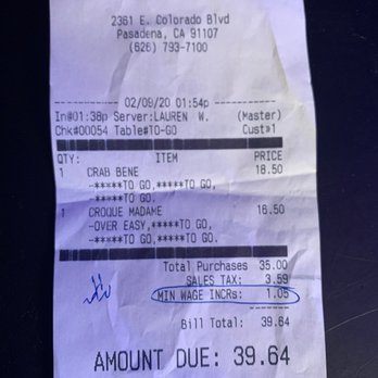 Plate 38 - "Minimum Wage Increase". Keep it classy whoever the owner is. - New American Near Me - Pasadena, California Plate 38 - "Minimum Wage Increase". Keep it classy whoever the owner is. - New American Near Me - Pasadena, California