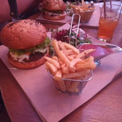 Beer House Pub - Surf and turf burger, fries and salad