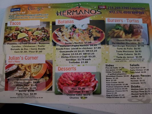 Menu photo 2 3 Hermanos Taqueria Lancaster, TX Menu photo 2 3 Hermanos Taqueria Lancaster, TX