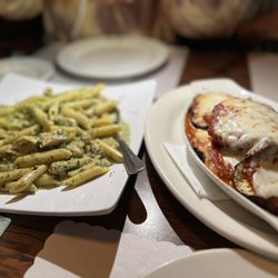 Pietro's Cucina Italiana & Pizza - White pesto pasta and eggplant parm