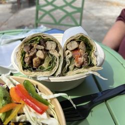 My Healthy Kitchen - Beef/Chicken Shawarma wrapped in a warm pita bread, tahini, lettuce, pickles, red onion, and tomatoes.