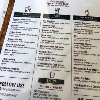 Brooklyn Blend  - Menu. Prices went up a bit. - Juice Bars & Smoothies Near Me - Brooklyn, New York