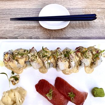 RED - Seasonal Peruvian Groove roll with cho-tuna nigiri - Sushi Bars Near Me - Madison, Wisconsin
