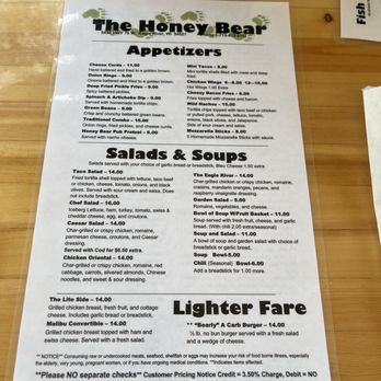Honey Bear Inn - Menu - Seafood Near Me - Eagle River, Wisconsin
