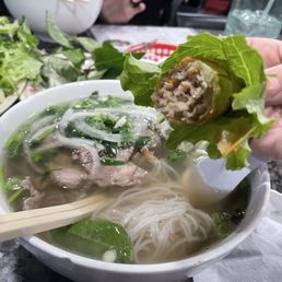 Pho and egg roll Pho and egg roll