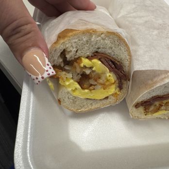Champ’s Diner - Bacon egg Breakfast Meat, Egg & Cheese & Hash Brown On Long Roll - Breakfast & Brunch Near Me - Philadelphia, Pennsylvania